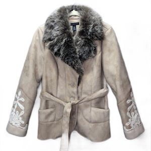 NWOT BEAUTIFUL INC FAUX SHEARLING EMBROIDERED COAT